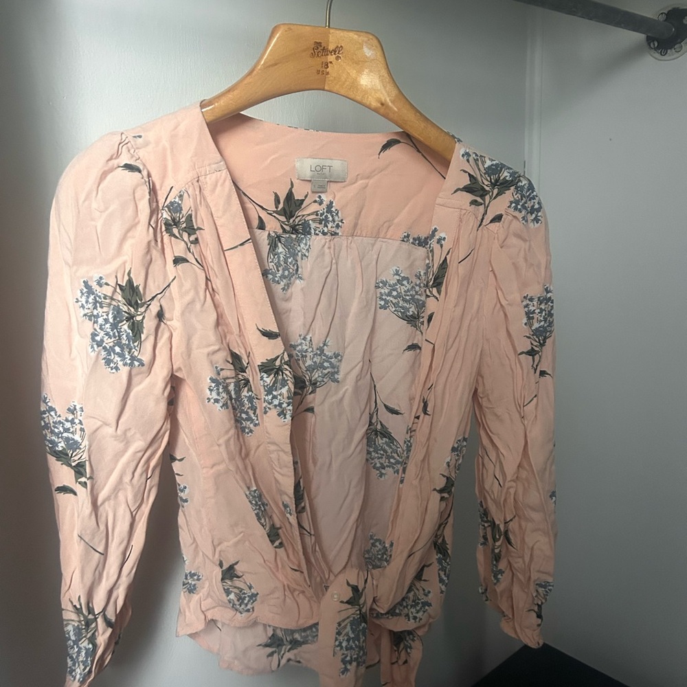 LOFT Pink Wrap Ruched Blouse 3/4 Sleeve